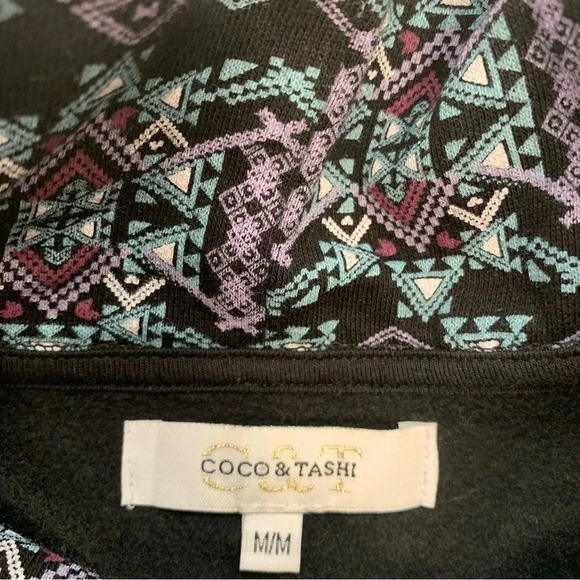 Womans Top Shirt Medium Mock Neck Tunic Purple Print Long Sleeve Pocket Comfy - Picture 8 of 11